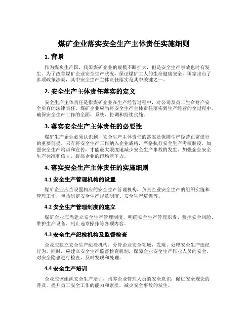 煤矿企业落实安全生产主体责任实施细则