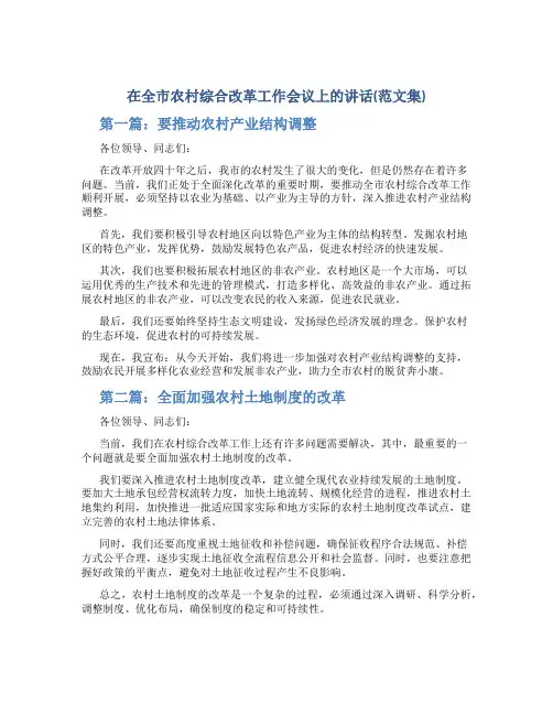 在全市农村综合改革工作会议上的讲话(范文集)