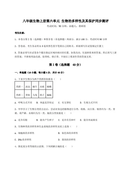 达标测试人教版八年级生物上册第六单元 生物的多样性及其保护同步测评试题(含答案解析)