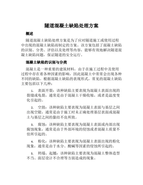 隧道混凝土缺陷处理方案范本