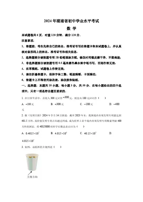 2024年湖南省中考数学试题-(含解析)