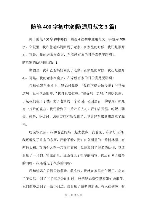 随笔400字初中寒假(通用范文3篇)