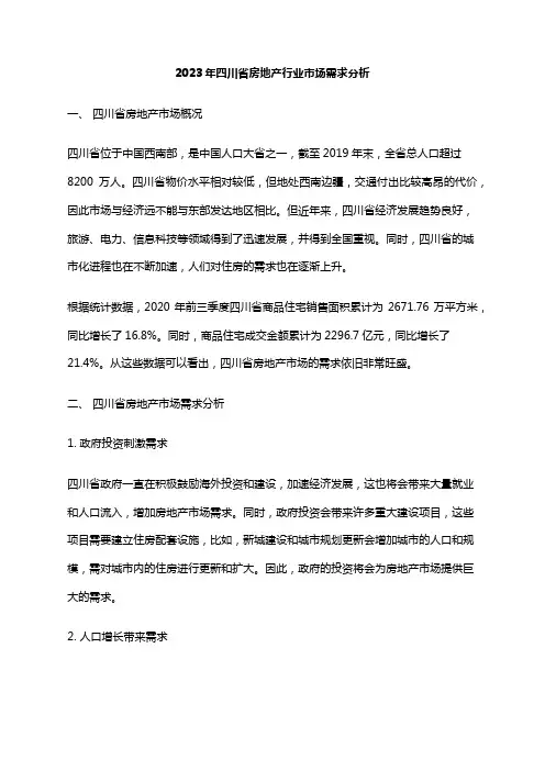 2023年四川省房地产行业市场需求分析