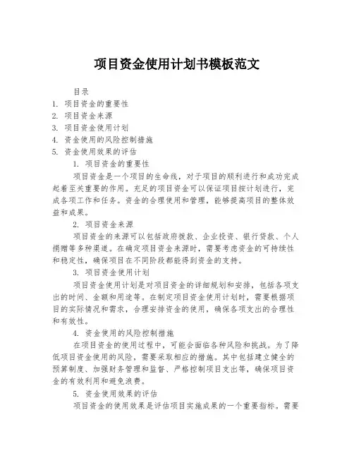 项目资金使用计划书模板范文
