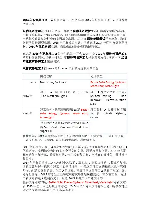 13-15年职称英语理工ABC出自教材文章汇总