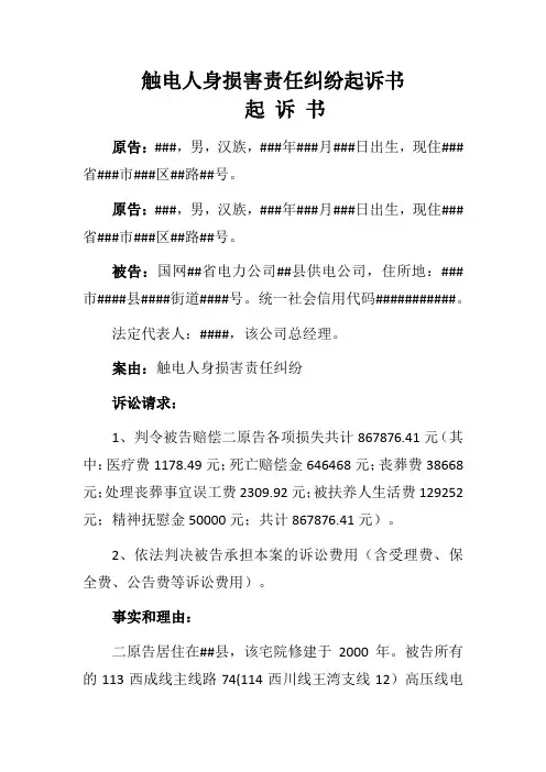 触电人身损害责任纠纷起诉状