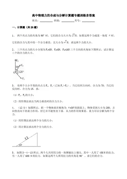 高中物理力的合成与分解计算题专题训练含答案