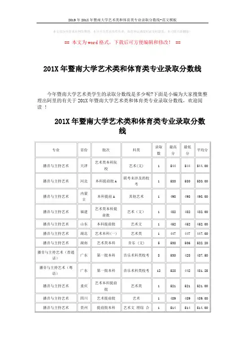 2019年201X年暨南大学艺术类和体育类专业录取分数线-范文模板 (5页)