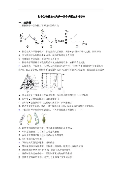 初中生物重难点突破--综合试题含参考答案