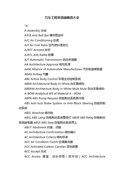 汽车工程英语缩略语大全