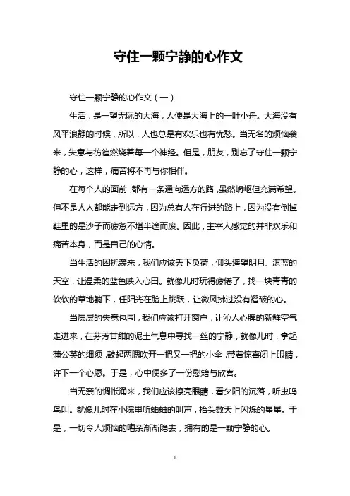 守住一颗宁静的心作文