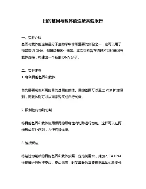 目的基因与载体的连接实验报告