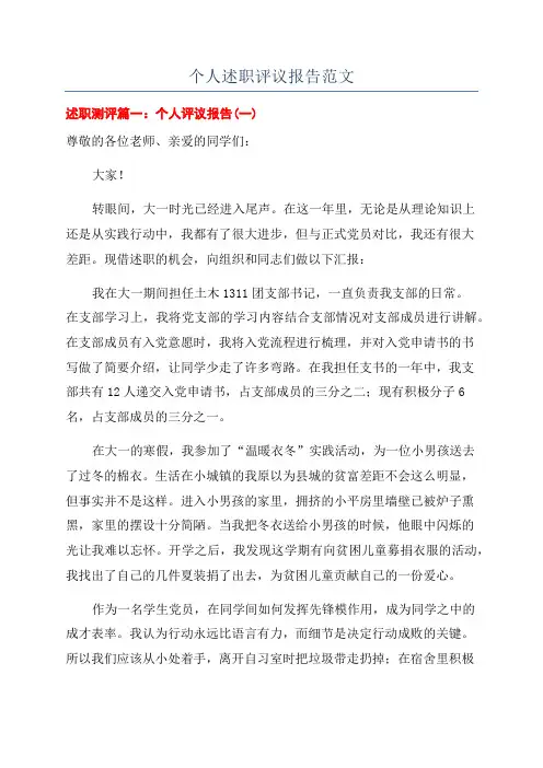 个人述职评议报告范文