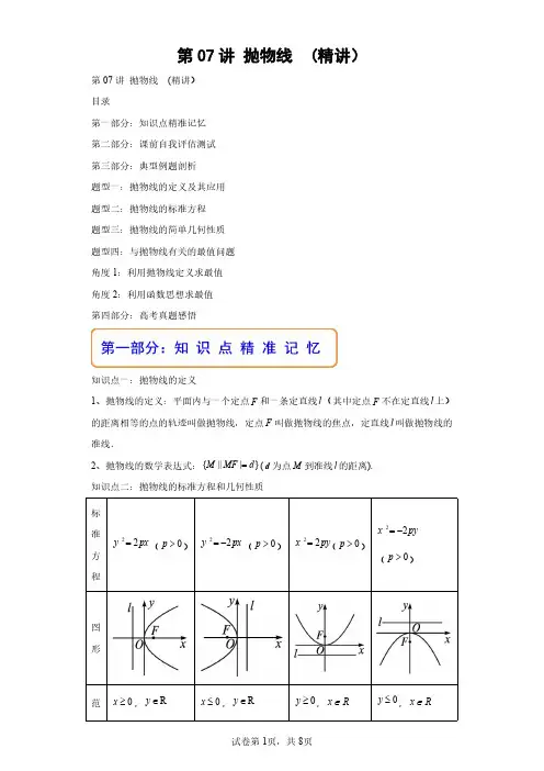 第07讲 抛物线  (精讲)(含答案解析)