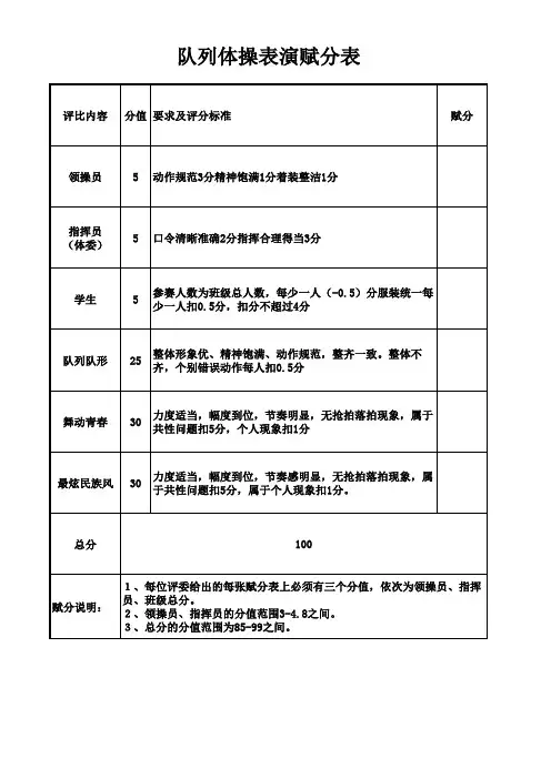 队列体操表演赋分表