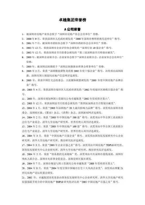 卓越集团荣誉榜