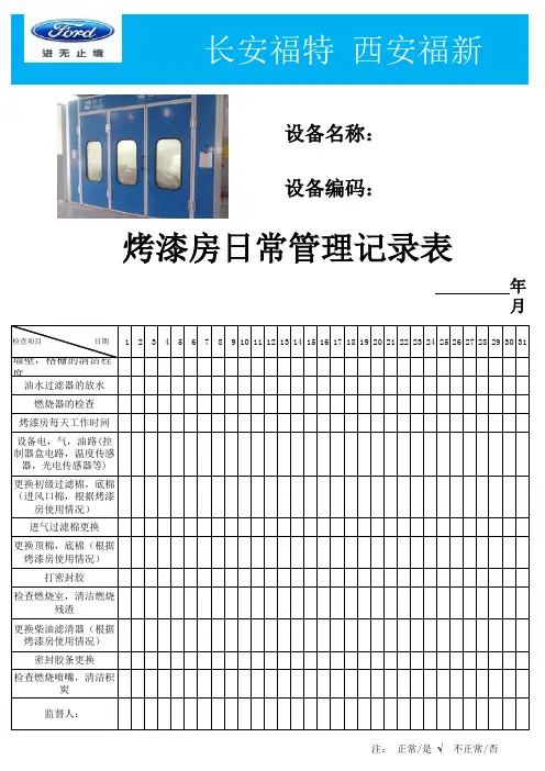 烤漆房日常管理记录表
