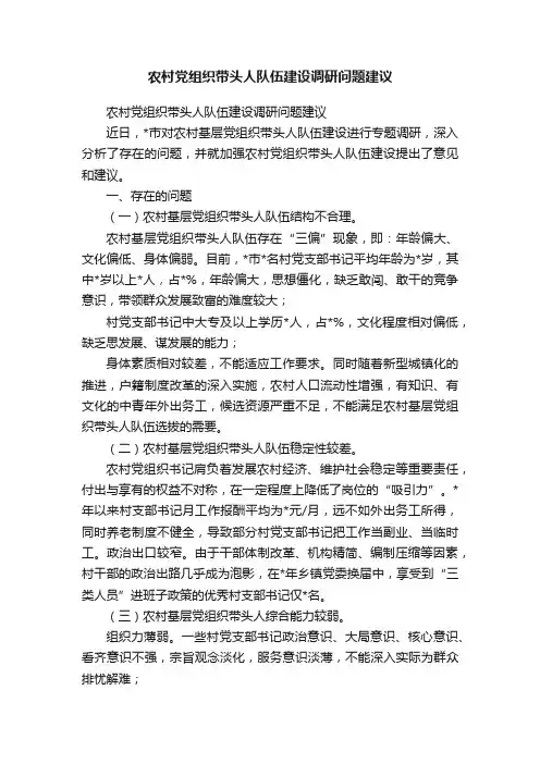 农村党组织带头人队伍建设调研问题建议