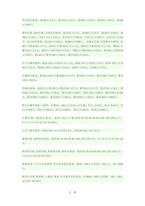 常用园林植物价格表