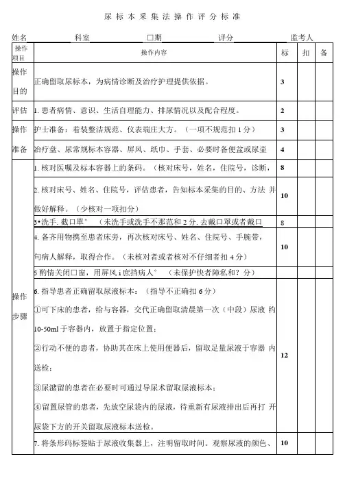 尿标本采集法操作评分标准