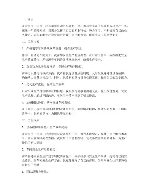 动力车间个人工作总结范文