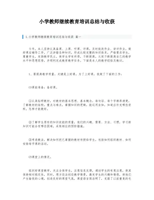 小学教师继续教育培训总结与收获
