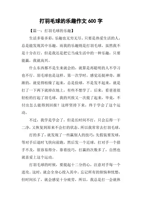 打羽毛球的乐趣作文600字