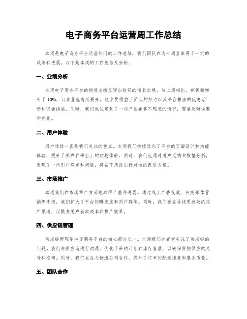 电子商务平台运营周工作总结