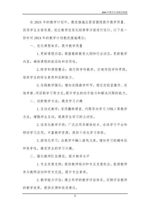 2024年教学计划教改措施