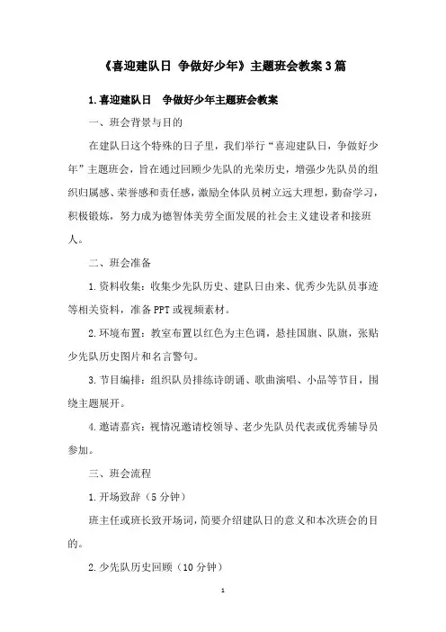 《喜迎建队日 争做好少年》主题班会教案3篇