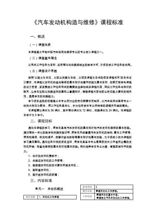 《汽车发动机构造与维修》课程标准