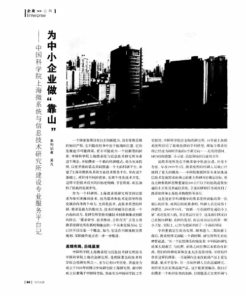 为中小企业做“靠山”——中国科学院上海微系统与信息技术研究所建设专业服务平台记