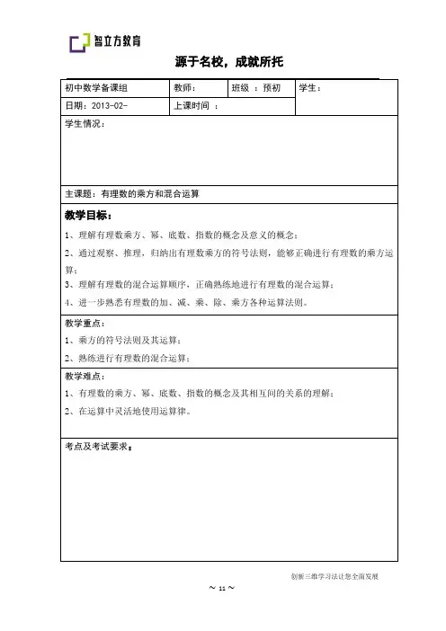 沪教版六年级--有理数的乘方和混合运算(提高)-教师