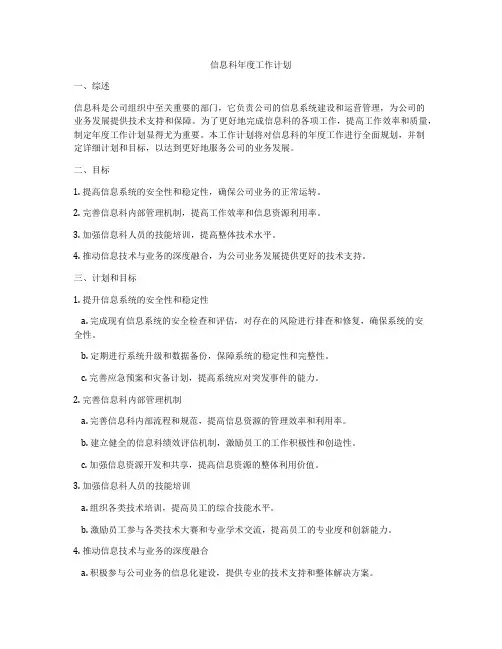 信息科年度工作计划