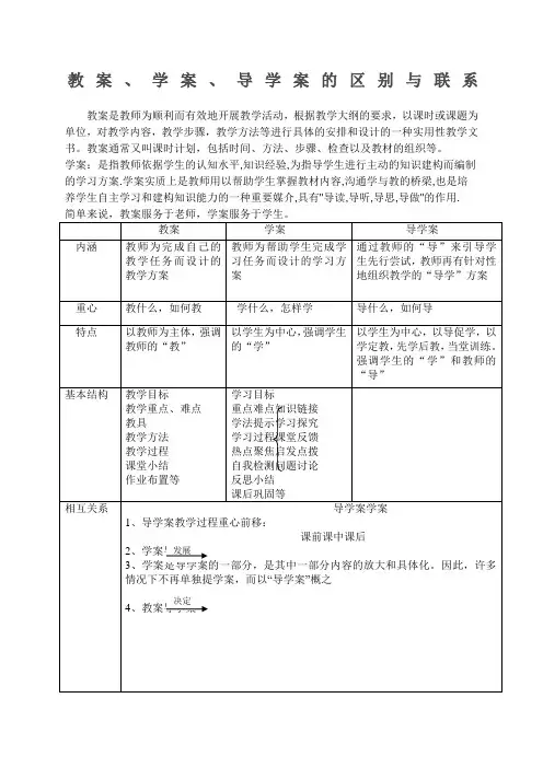 教案、学案、导学案的区别与联系