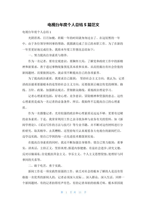 电视台年度个人总结5篇范文