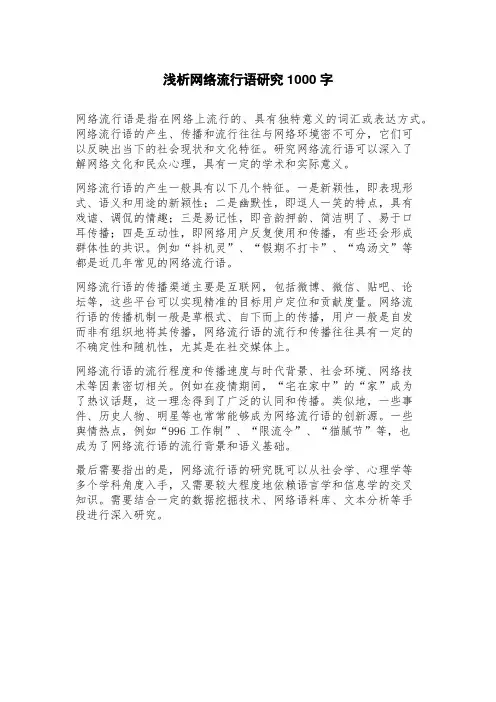 浅析网络流行语研究