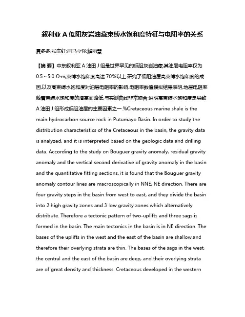 叙利亚A低阻灰岩油藏束缚水饱和度特征与电阻率的关系