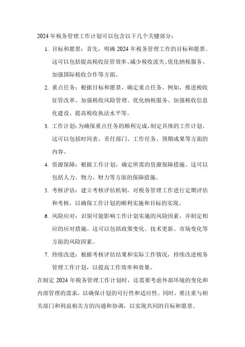 2024年税务管理工作计划