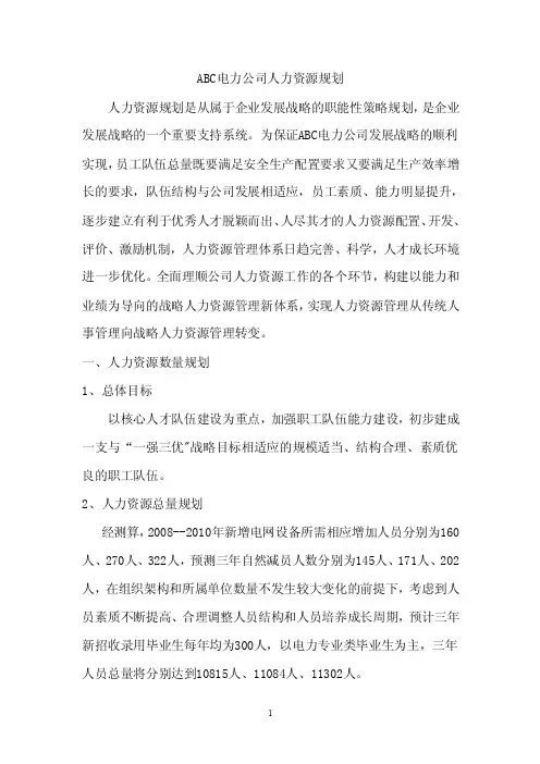 abc电力公司人力资源规划