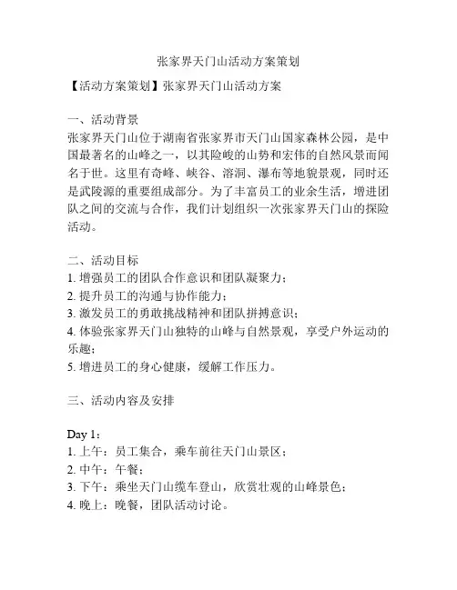 张家界天门山活动方案策划