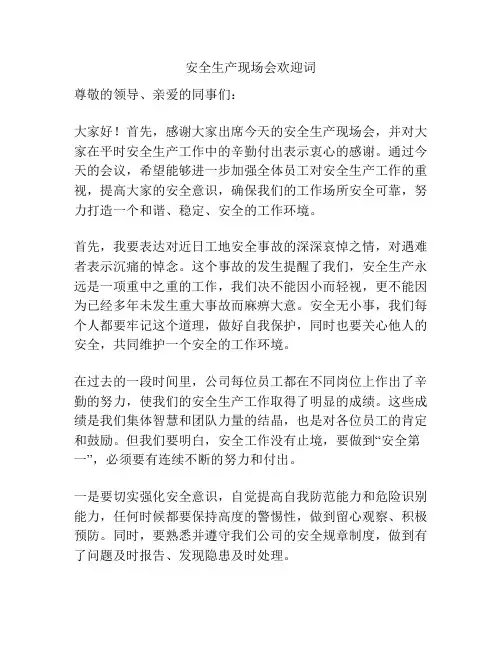 安全生产现场会欢迎词