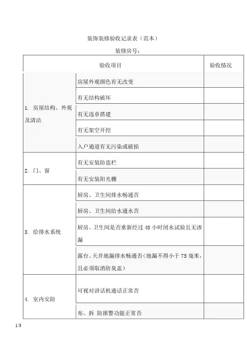 装饰装修验收记录表