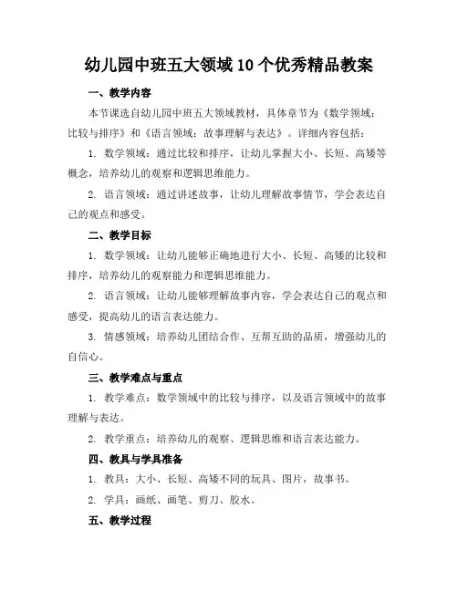 幼儿园中班五大领域10个优秀精品教案