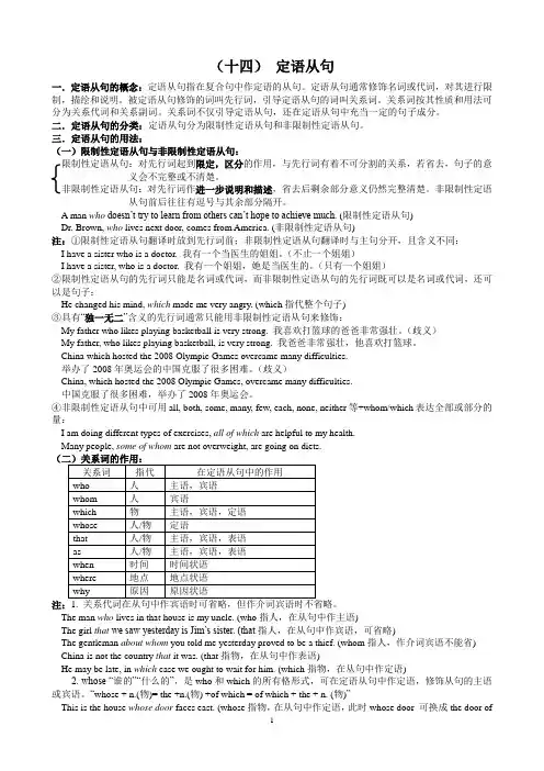 高考英语语法强化训练专项十四 定语从句