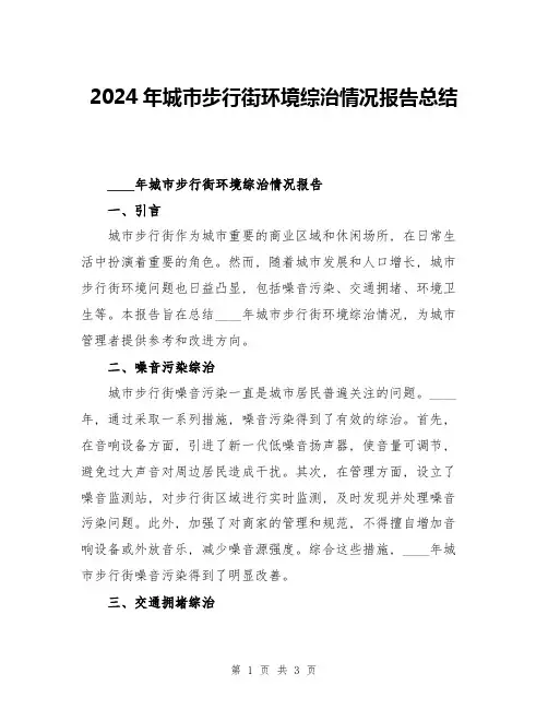 2024年城市步行街环境综治情况报告总结