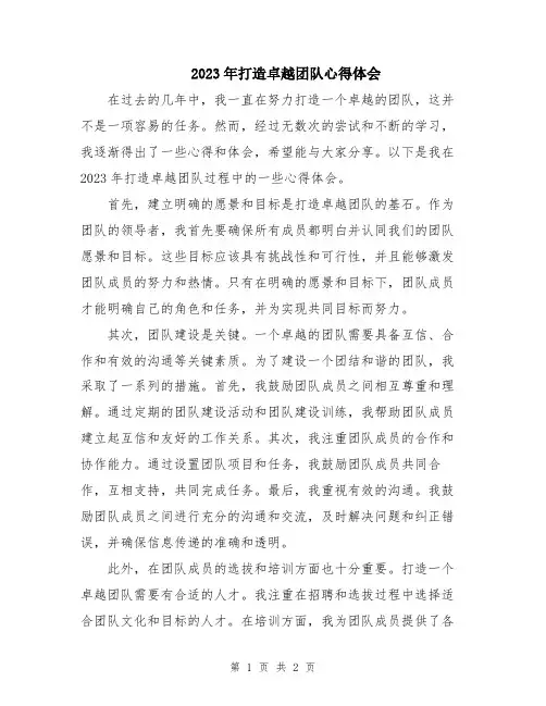 2023年打造卓越团队心得体会