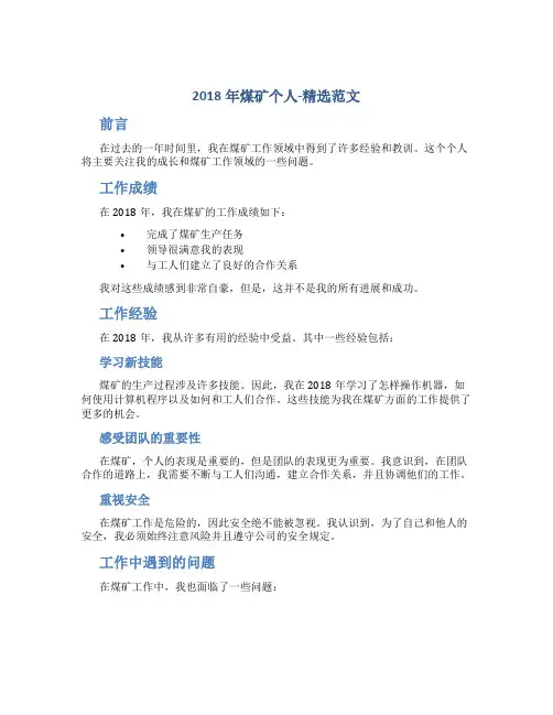 2018年煤矿个人总结-精选范文