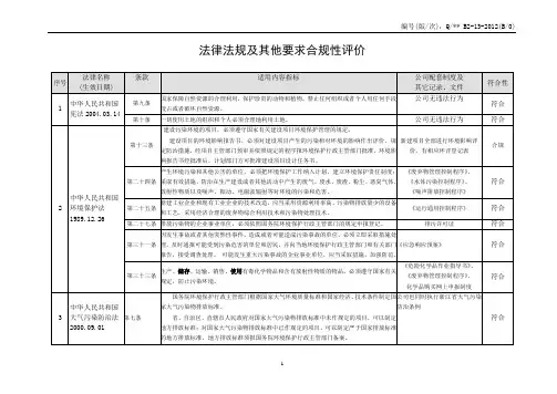 环境相关法律法规及其他要求合规性评价