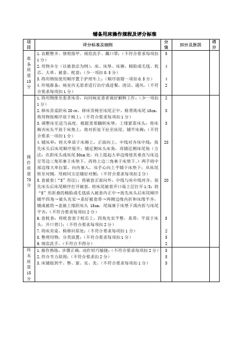铺备用床操作规程及评分标准